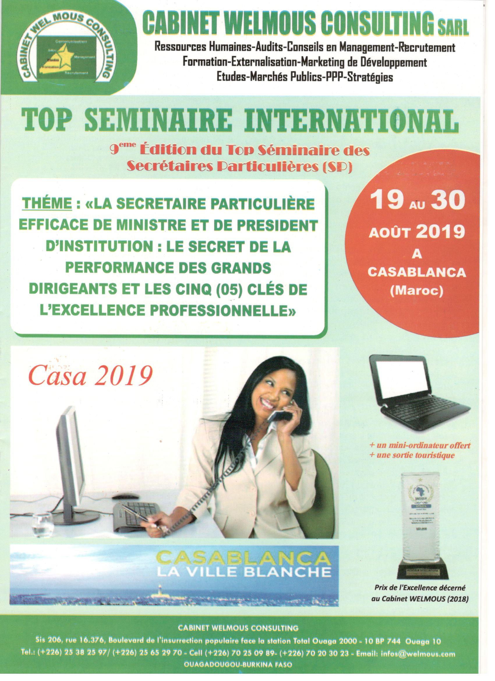 TOP Séminaire International 2019, du 19 au 30 Août 2019 à Casablanca (Maroc).